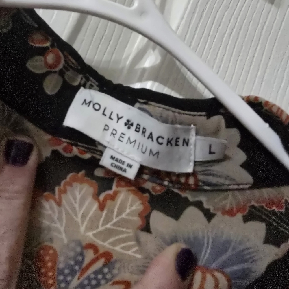 Molly Bracken Floral Print Ruffle Hem Midi Shirt Dress, Stretch Waist, EUC! - Picture 15 of 16